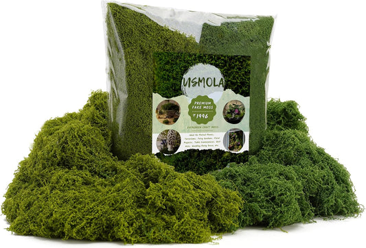 Dual-Color Fake Moss for Potted Plants Indoor, 7OZ Realistic Artificial Moss for Fairy Gardens, Terrariums & Crafts, Faux Grass Decor for DIY, Home, Walls and Glass Jars (Light & Dark Green)