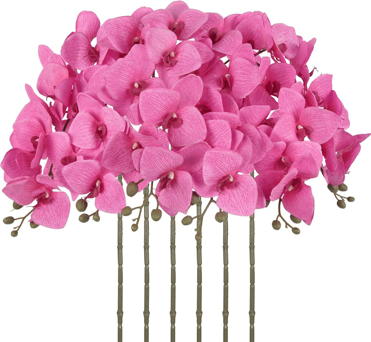 6 Pcs Hot Pink Orchids Artificial Flowers Velvet Silk Faux Phalaenopsis Orchid Stems 30" Long Branch Fake Orchids That Look Real for Tall Vase Wedding Party Centerpieces Home Decor (Hot Pink)