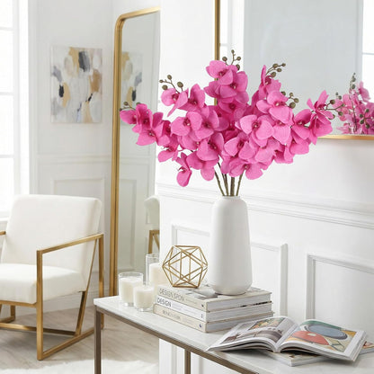6 Pcs Hot Pink Orchids Artificial Flowers Velvet Silk Faux Phalaenopsis Orchid Stems 30" Long Branch Fake Orchids That Look Real for Tall Vase Wedding Party Centerpieces Home Decor (Hot Pink)