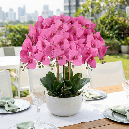 6 Pcs Hot Pink Orchids Artificial Flowers Velvet Silk Faux Phalaenopsis Orchid Stems 30" Long Branch Fake Orchids That Look Real for Tall Vase Wedding Party Centerpieces Home Decor (Hot Pink)