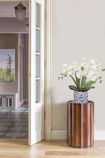 Orchid Artificial Flowers 19.6in White Orchid Silk Floral Arrangement with Blue and White Ceramic Pot Fake Orchid Plant for Home Office Dining Room Table Centerpiece Decor
