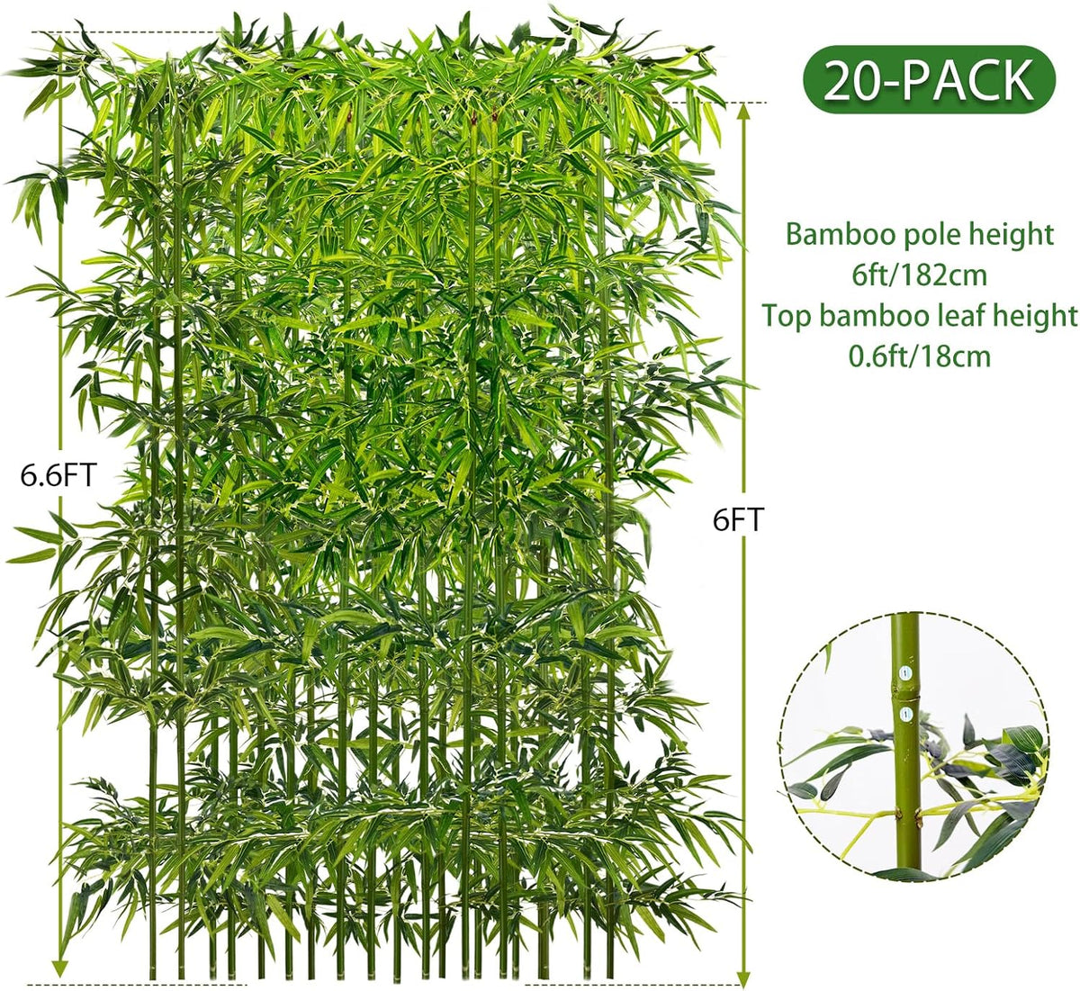 6ft, 20 Pack Fake Bamboo Outdoor Artificial Bamboo Plants