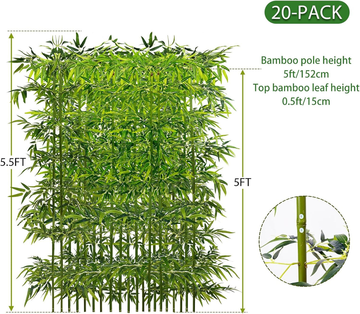 6ft, 20 Pack Fake Bamboo Outdoor Artificial Bamboo Plants
