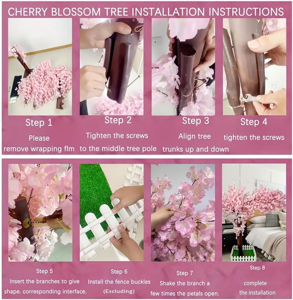 Japanese Artificial Cherry Blossom Tree Wishing Tree Handmade Shopping Wedding Party Indoor and Outdoor Decoration Artificial Cherry Blossom Tree,Pink,H3.9*L3.9ft