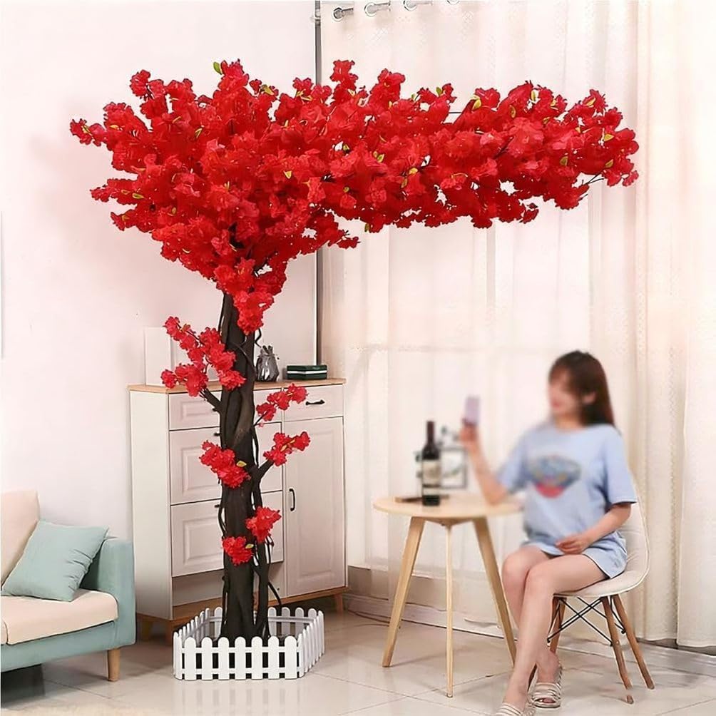 Japanese Artificial Cherry Blossom Tree Wishing Tree Handmade Shopping Wedding Party Indoor and Outdoor Decoration Artificial Cherry Blossom Tree,Pink,H3.9*L3.9ft