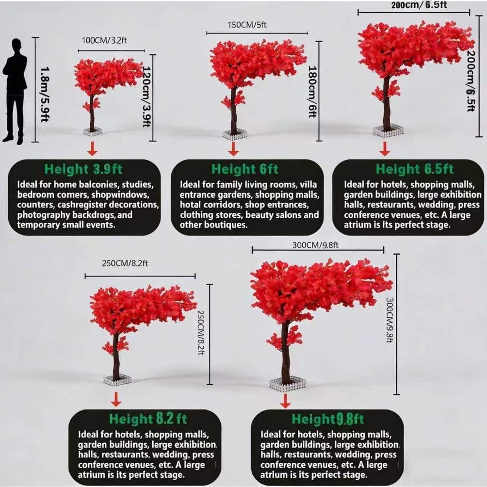 Japanese Artificial Cherry Blossom Tree Wishing Tree Handmade Shopping Wedding Party Indoor and Outdoor Decoration Artificial Cherry Blossom Tree,Pink,H3.9*L3.9ft