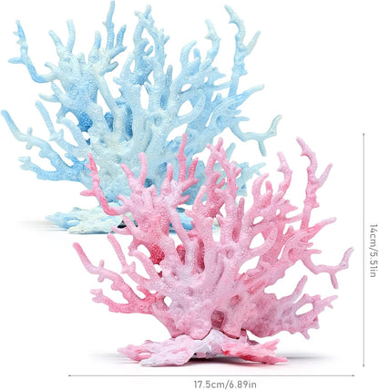2 PCS Aquarium Coral Ornament, Blue Pink Coral Reef Decor, Artificial Plants Fish Tank Decorations