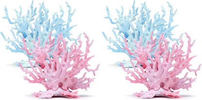 2 PCS Aquarium Coral Ornament, Blue Pink Coral Reef Decor, Artificial Plants Fish Tank Decorations