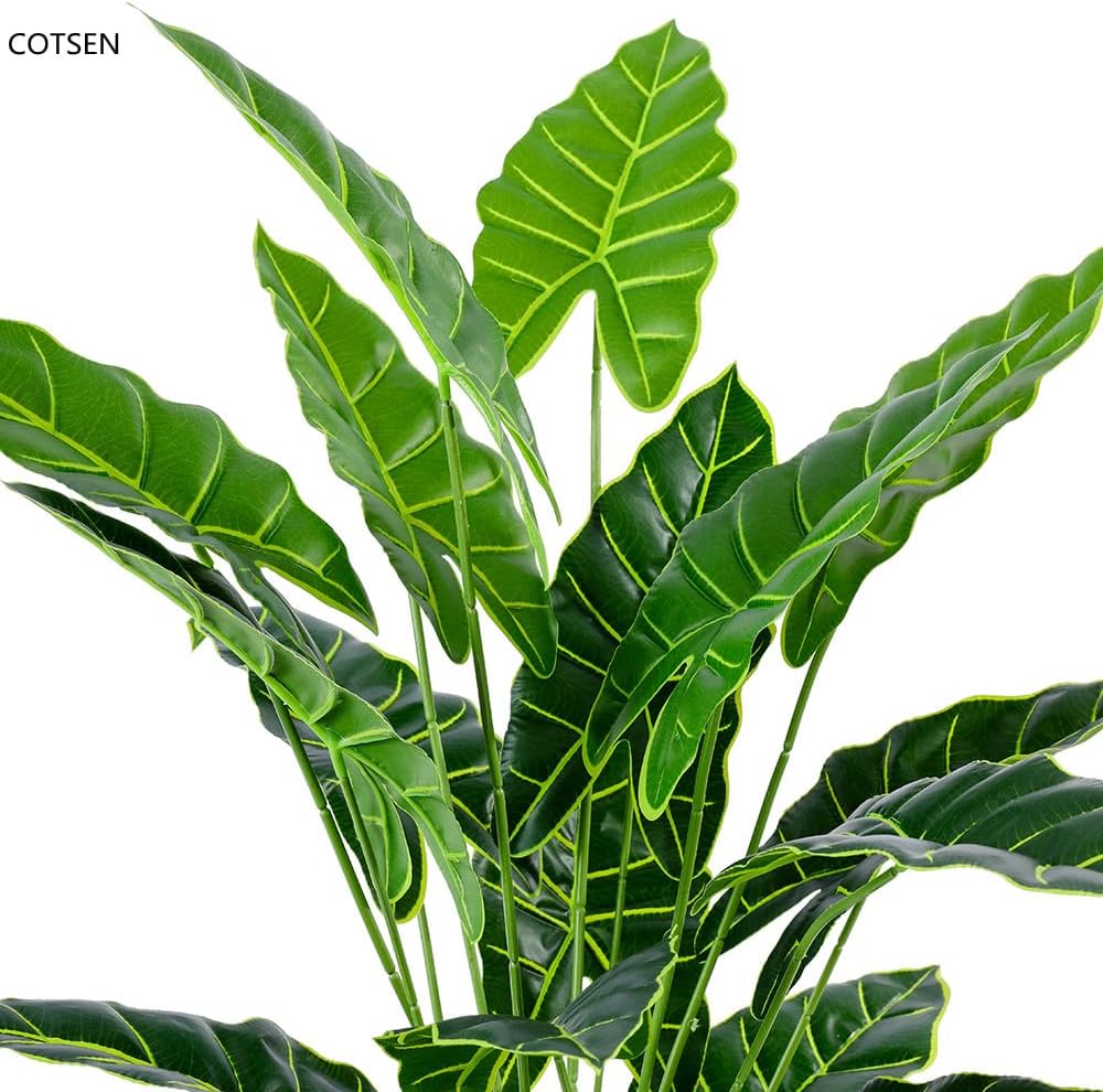 Artificial Plants 2 Pcs Artificial Alocasia Plants 28inch Faux Alocasia Tree Large Fake Plants Family Office Indoor Outside Decor