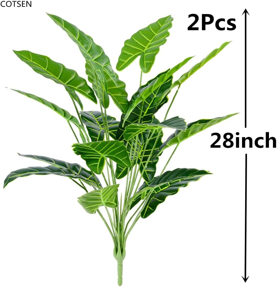 Artificial Plants 2 Pcs Artificial Alocasia Plants 28inch Faux Alocasia Tree Large Fake Plants Family Office Indoor Outside Decor