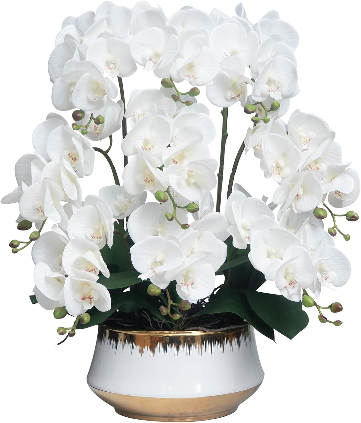 Orchids Artificial Flower Real Touch Fake Flowers in Large Ceramic Pot