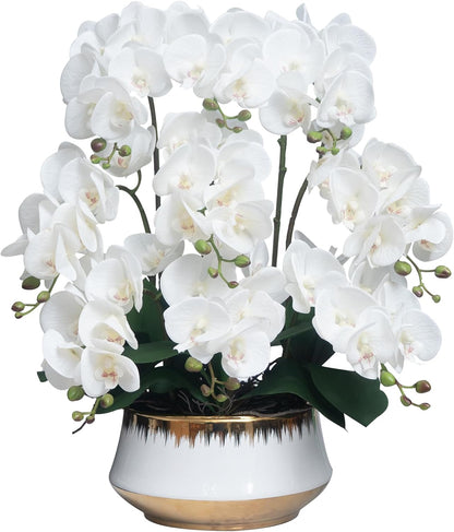 Orchids Artificial Flower Real Touch Fake Flowers in Large Ceramic Pot