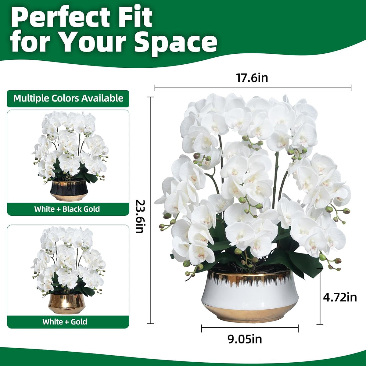 Orchids Artificial Flower Real Touch Fake Flowers in Large Ceramic Pot