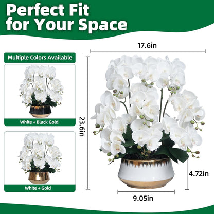 Orchids Artificial Flower Real Touch Fake Flowers in Large Ceramic Pot