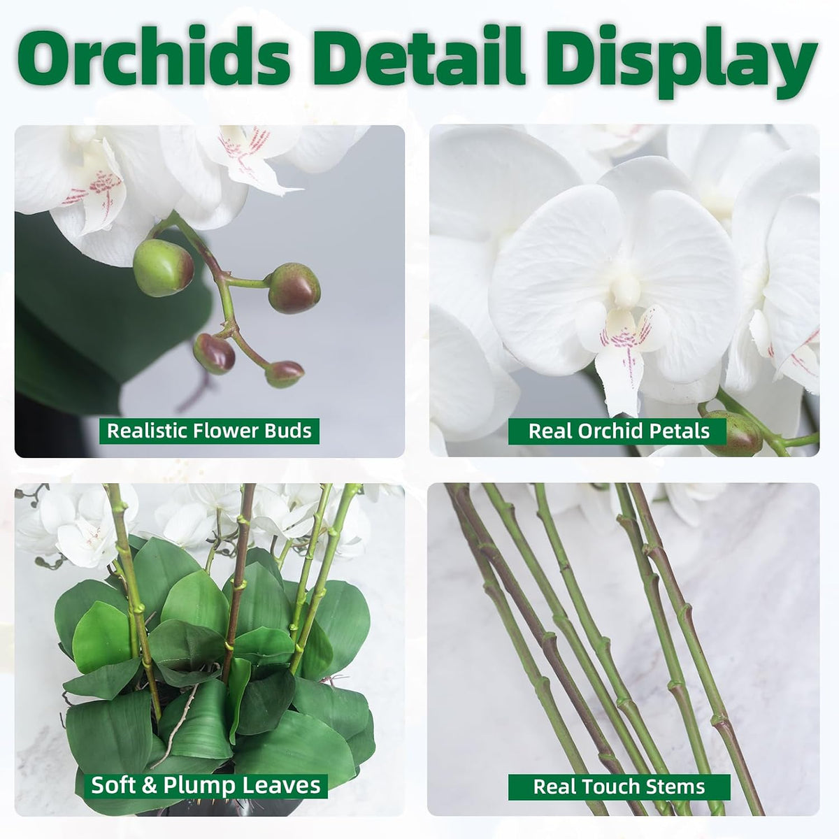 Orchids Artificial Flower Real Touch Fake Flowers in Large Ceramic Pot