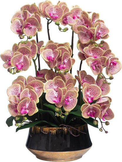 Orchids Artificial Flower Real Touch Fake Flowers in Large Ceramic Pot