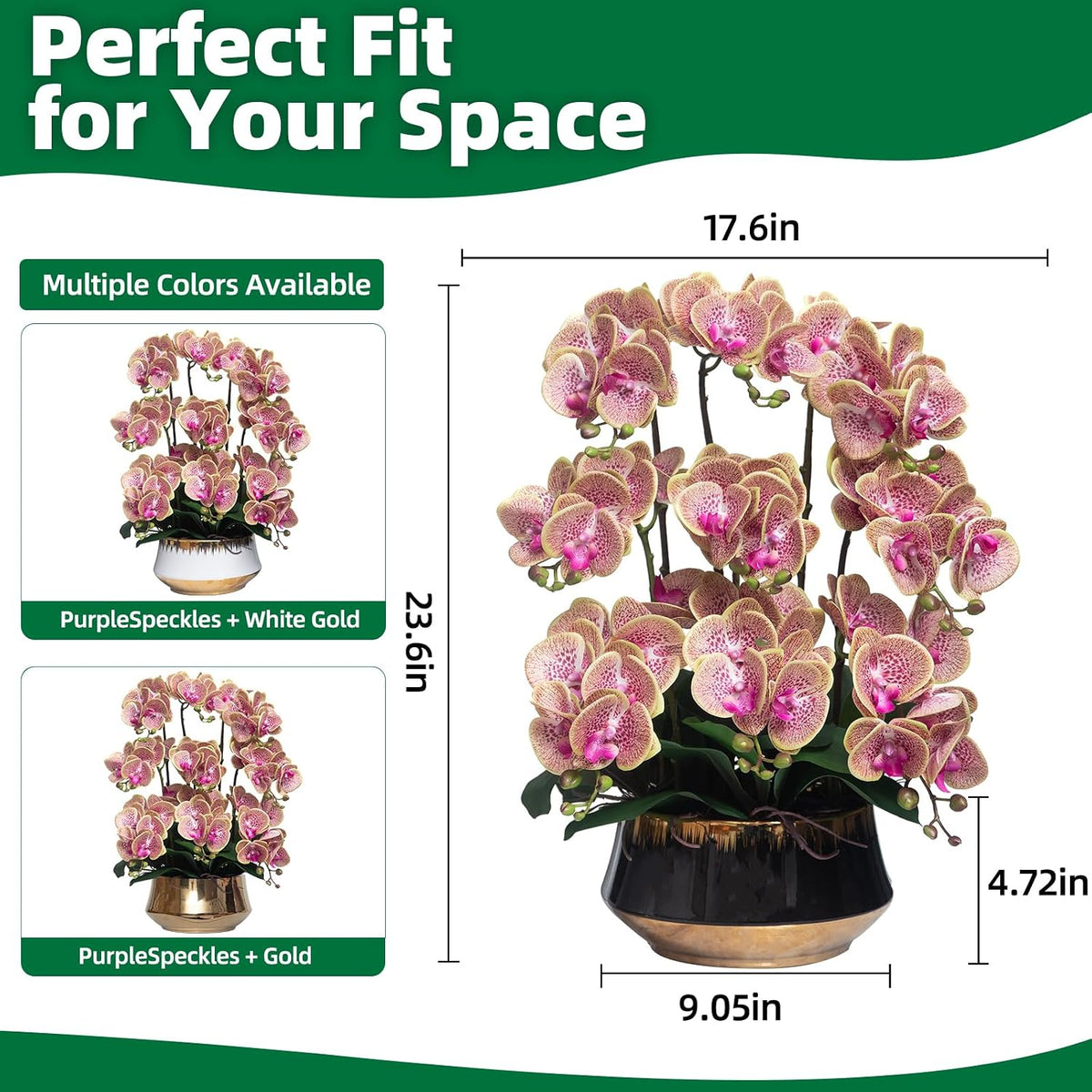 Orchids Artificial Flower Real Touch Fake Flowers in Large Ceramic Pot