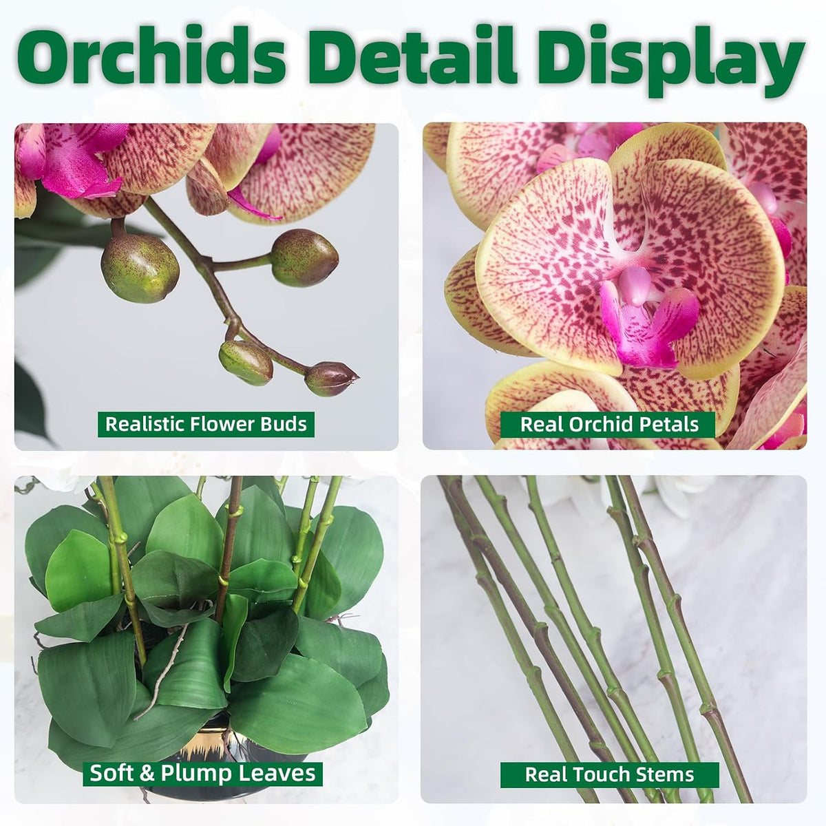 Orchids Artificial Flower Real Touch Fake Flowers in Large Ceramic Pot