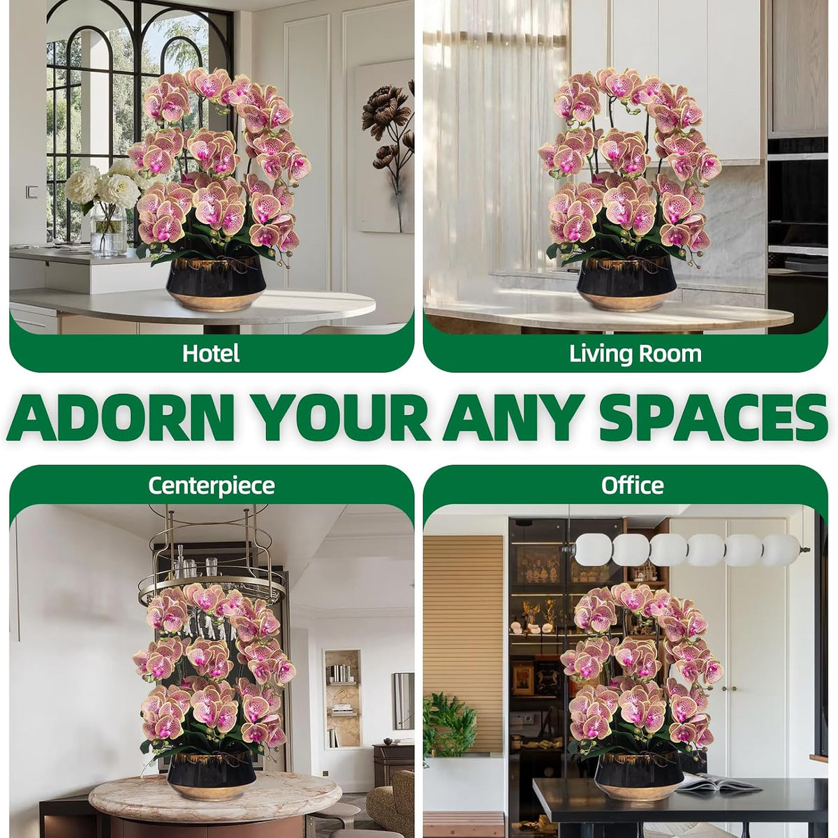 Orchids Artificial Flower Real Touch Fake Flowers in Large Ceramic Pot