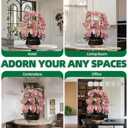 Orchids Artificial Flower Real Touch Fake Flowers in Large Ceramic Pot
