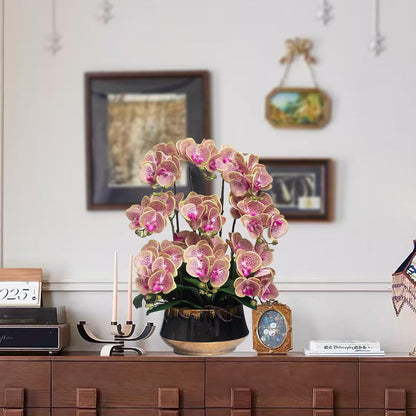 Orchids Artificial Flower Real Touch Fake Flowers in Large Ceramic Pot
