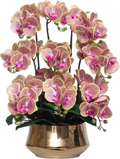 Orchids Artificial Flower Real Touch Fake Flowers in Large Ceramic Pot