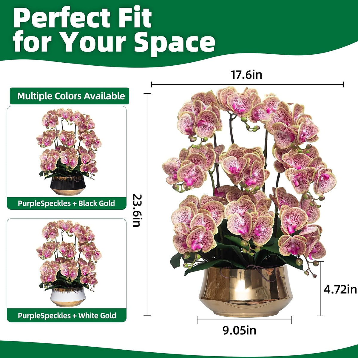 Orchids Artificial Flower Real Touch Fake Flowers in Large Ceramic Pot