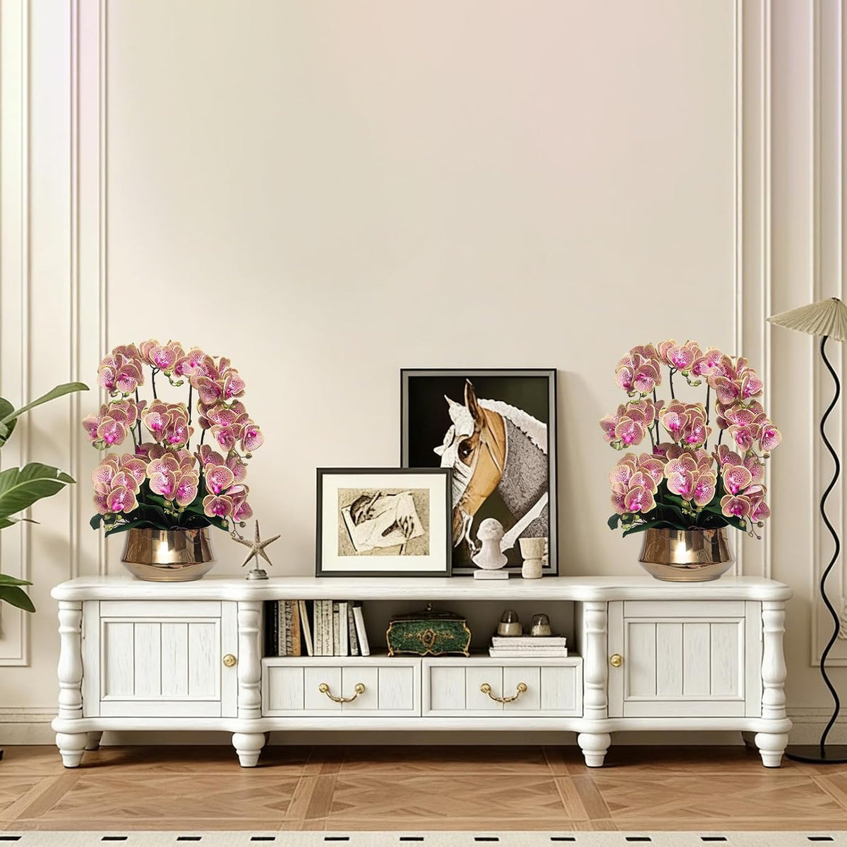 Orchids Artificial Flower Real Touch Fake Flowers in Large Ceramic Pot