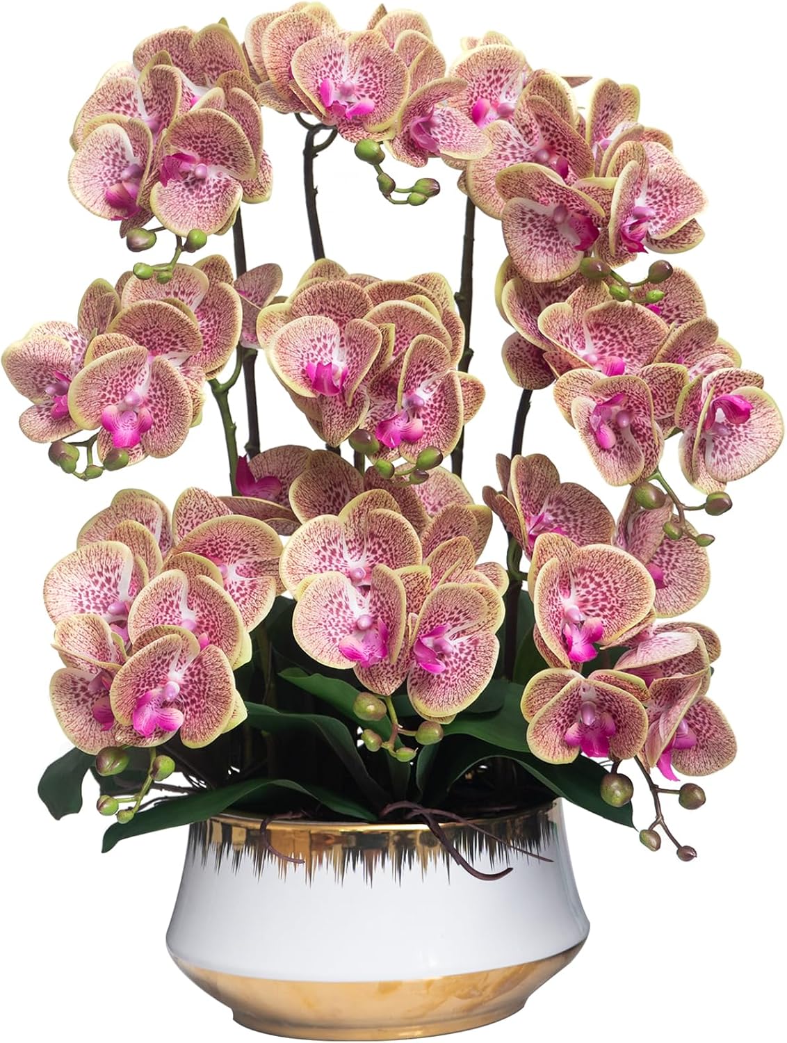 Orchids Artificial Flower Real Touch Fake Flowers in Large Ceramic Pot