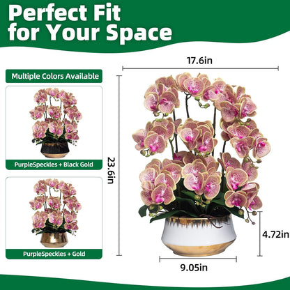 Orchids Artificial Flower Real Touch Fake Flowers in Large Ceramic Pot