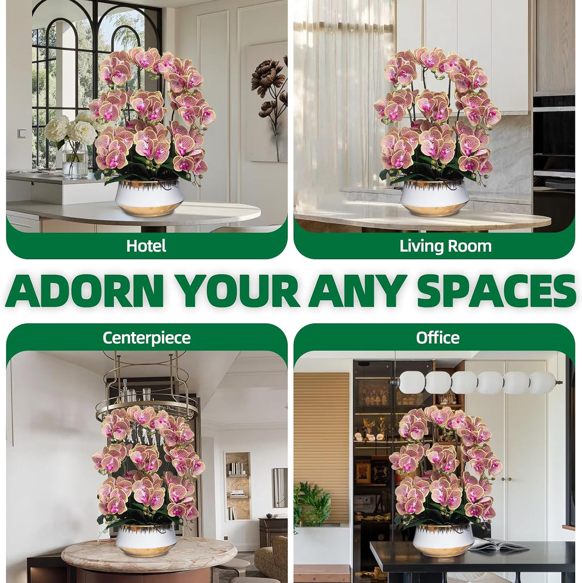 Orchids Artificial Flower Real Touch Fake Flowers in Large Ceramic Pot