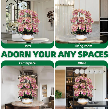 Orchids Artificial Flower Real Touch Fake Flowers in Large Ceramic Pot