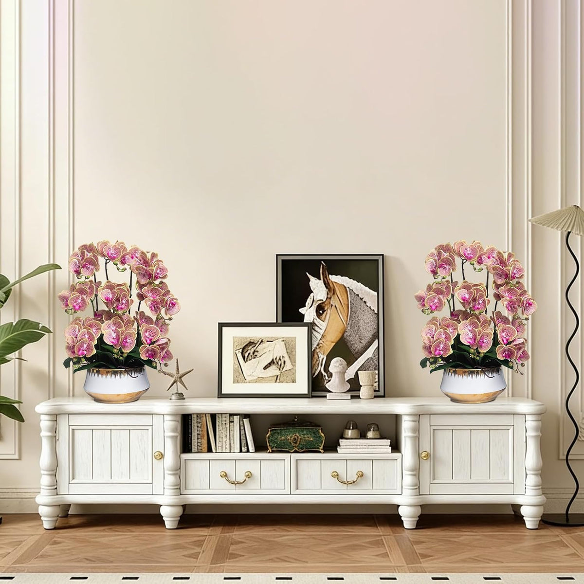 Orchids Artificial Flower Real Touch Fake Flowers in Large Ceramic Pot
