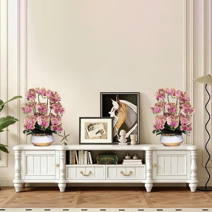 Orchids Artificial Flower Real Touch Fake Flowers in Large Ceramic Pot