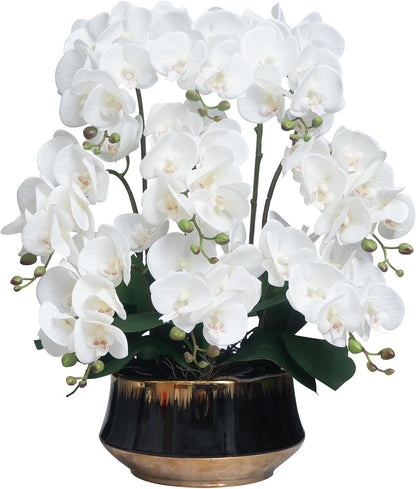 Orchids Artificial Flower Real Touch Fake Flowers in Large Ceramic Pot