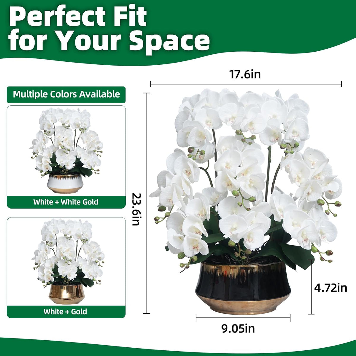Orchids Artificial Flower Real Touch Fake Flowers in Large Ceramic Pot