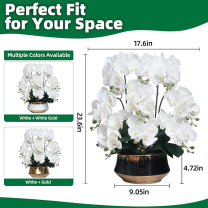 Orchids Artificial Flower Real Touch Fake Flowers in Large Ceramic Pot