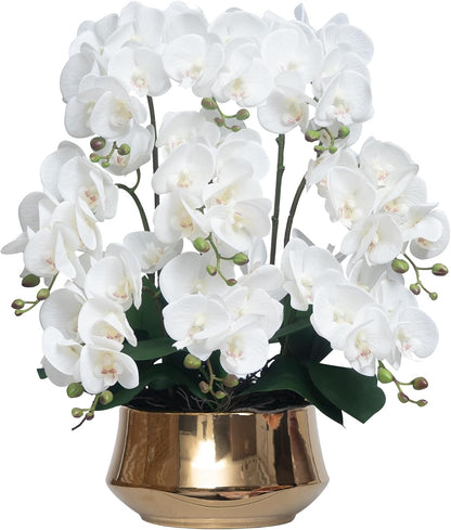 Orchids Artificial Flower Real Touch Fake Flowers in Large Ceramic Pot