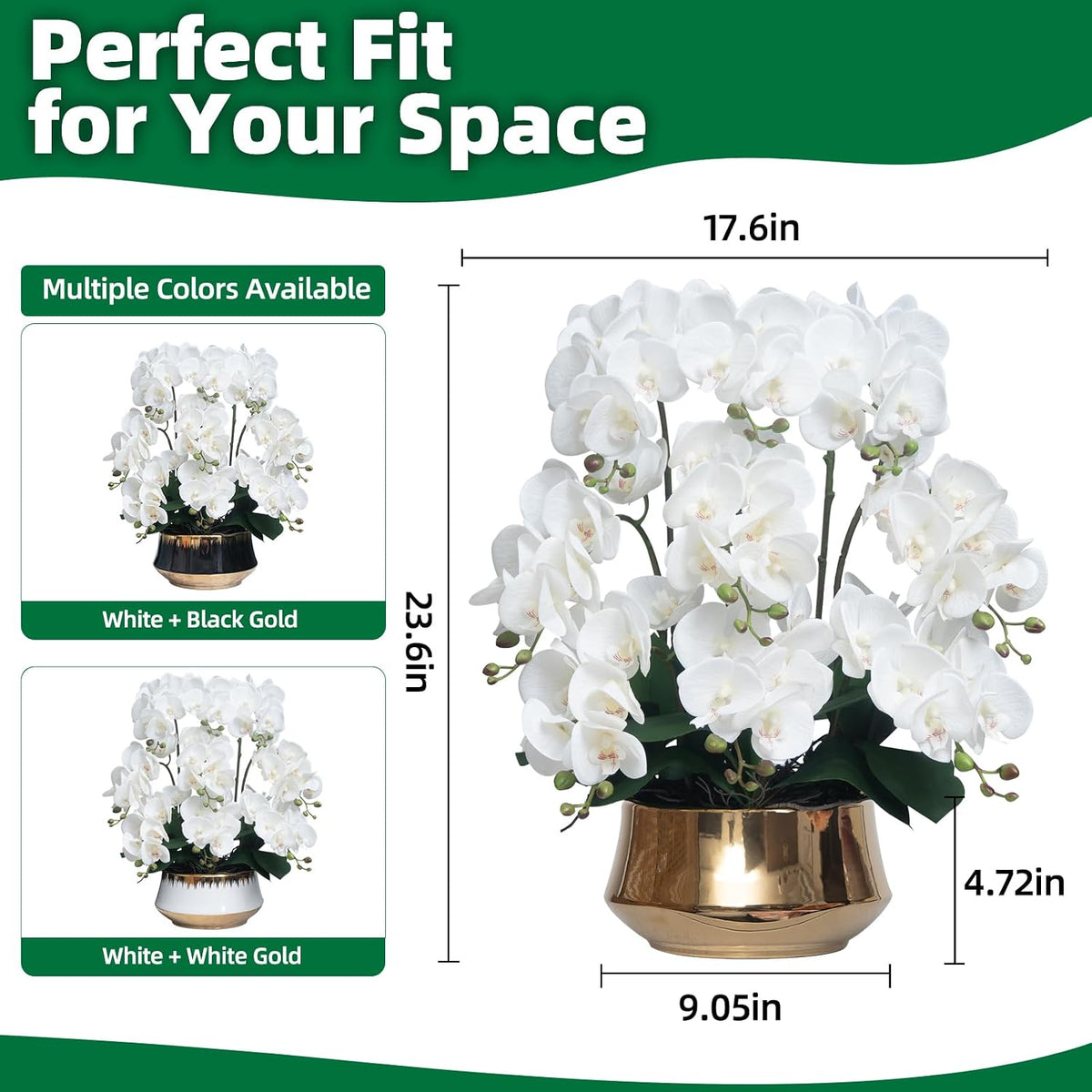 Orchids Artificial Flower Real Touch Fake Flowers in Large Ceramic Pot