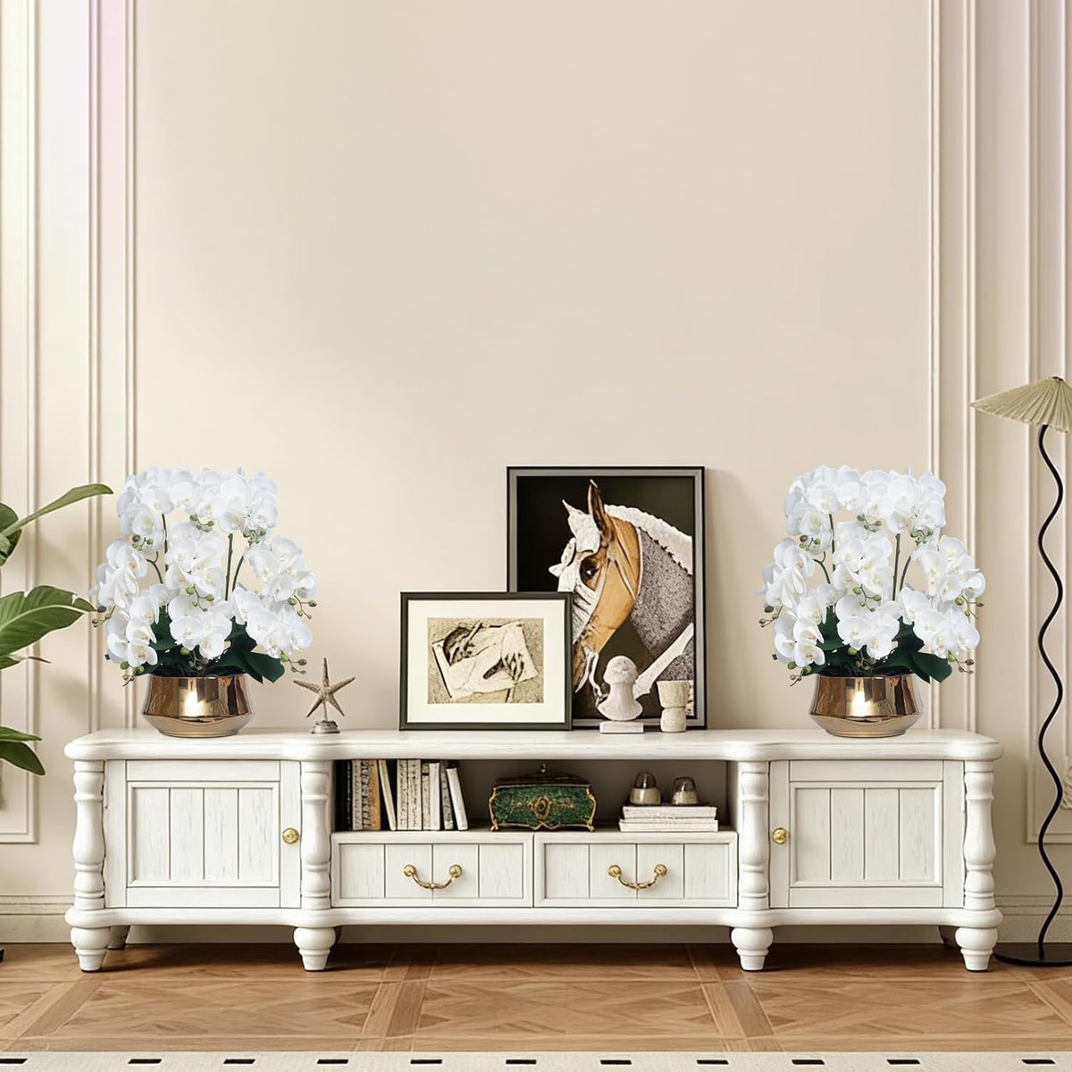 Orchids Artificial Flower Real Touch Fake Flowers in Large Ceramic Pot