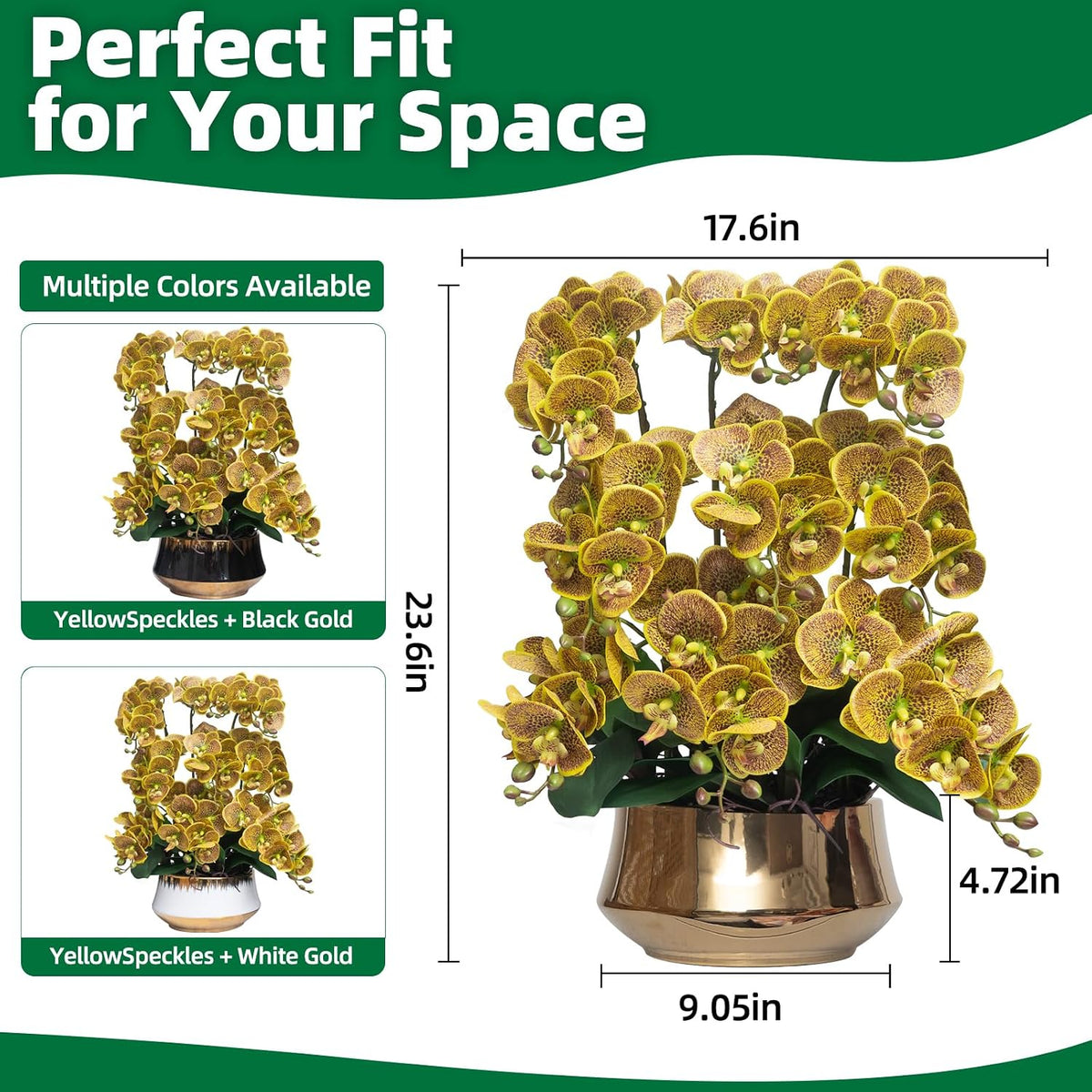 Orchids Artificial Flower Real Touch Fake Flowers in Large Ceramic Pot