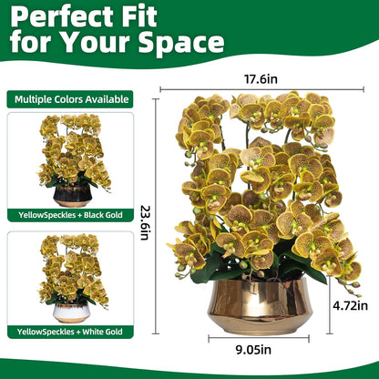 Orchids Artificial Flower Real Touch Fake Flowers in Large Ceramic Pot
