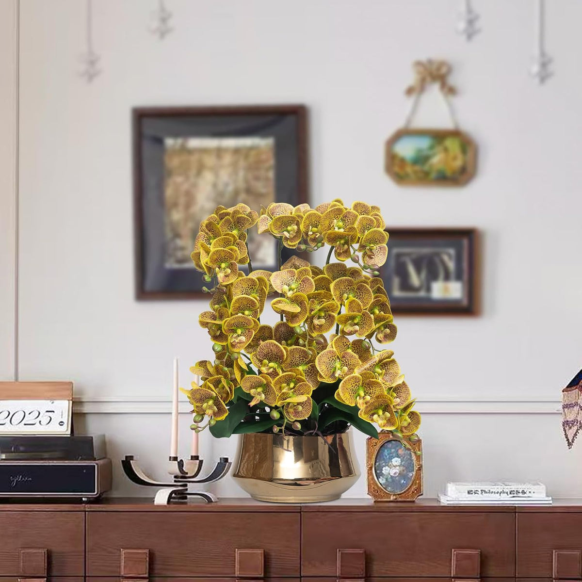 Orchids Artificial Flower Real Touch Fake Flowers in Large Ceramic Pot