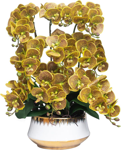 Orchids Artificial Flower Real Touch Fake Flowers in Large Ceramic Pot