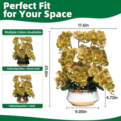 Orchids Artificial Flower Real Touch Fake Flowers in Large Ceramic Pot