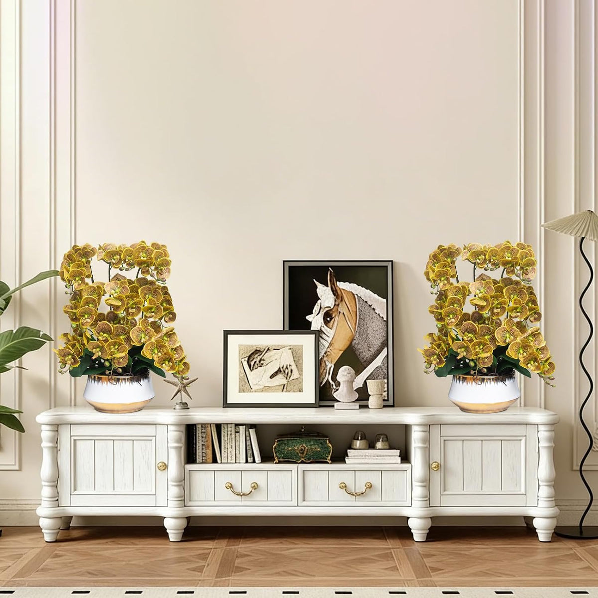 Orchids Artificial Flower Real Touch Fake Flowers in Large Ceramic Pot
