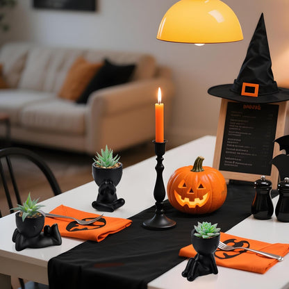 3 Pack Fake Plants in Black Pots for Bathroom Living Room Decor | Unique black human-shaped pot，cute fake succulents plants，perfect for black desk shelf bedroom halloween decor，fresh all year