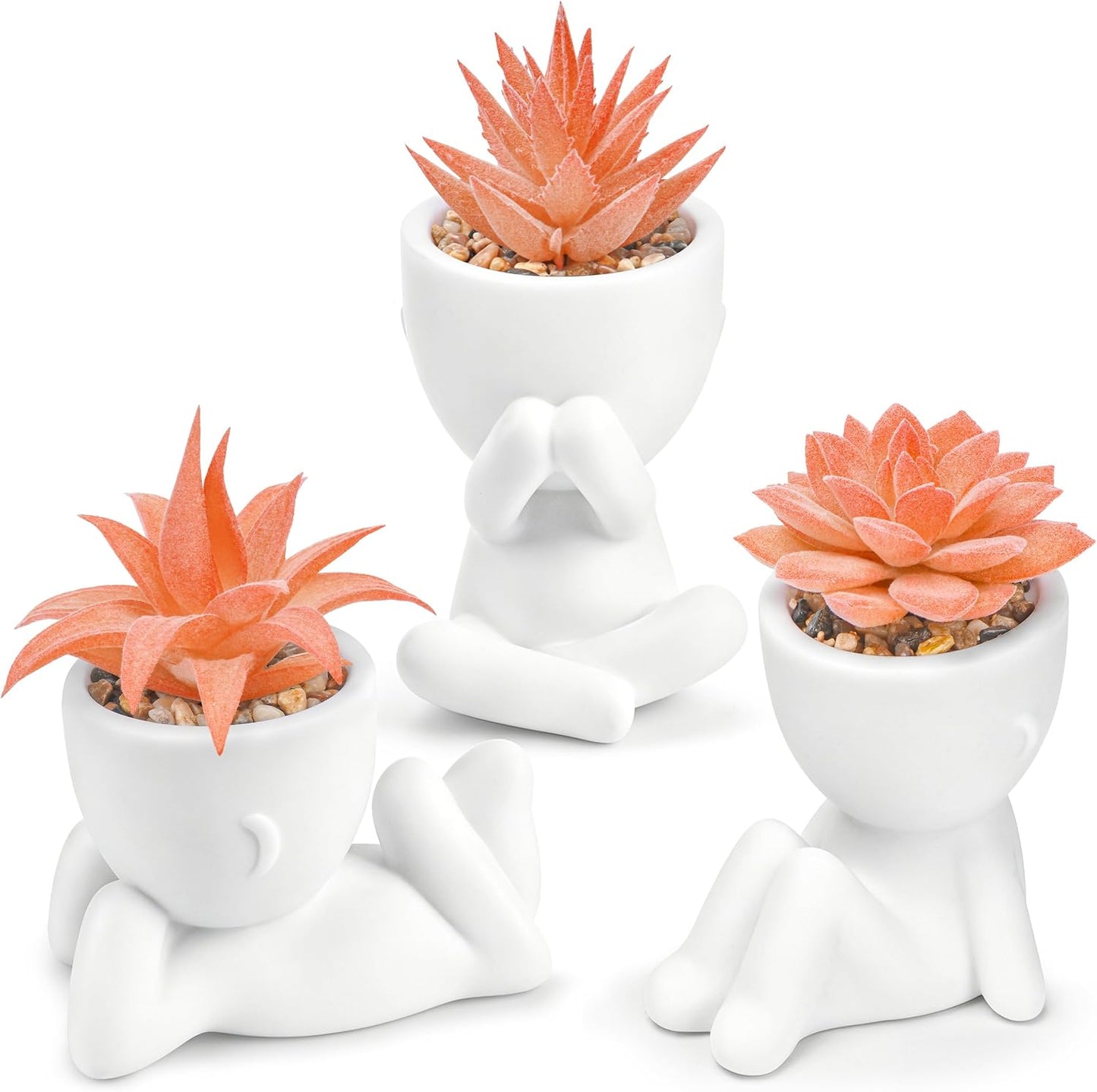 3 Pack Fake Plants in Black Pots for Bathroom Living Room Decor | Unique black human-shaped pot，cute fake succulents plants，perfect for black desk shelf bedroom halloween decor，fresh all year