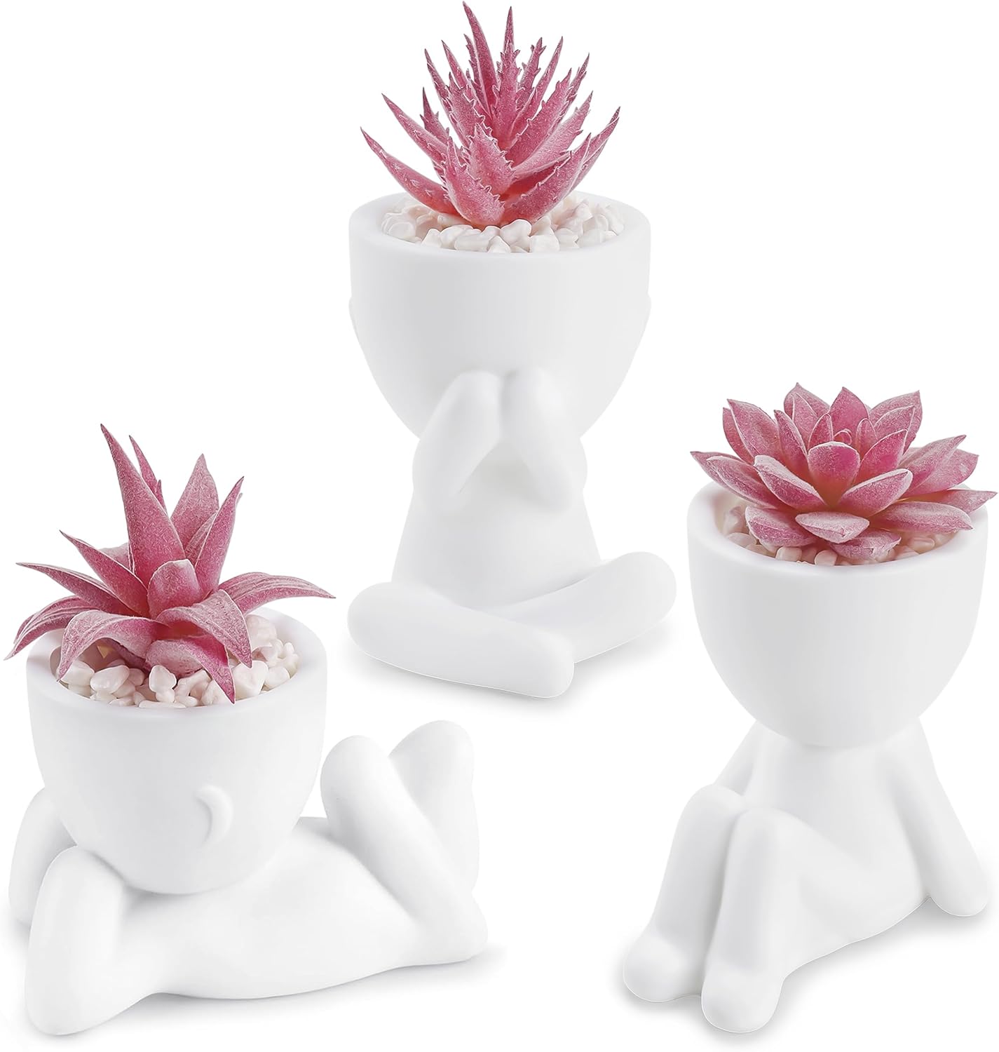 3 Pack Fake Plants in Black Pots for Bathroom Living Room Decor | Unique black human-shaped pot，cute fake succulents plants，perfect for black desk shelf bedroom halloween decor，fresh all year