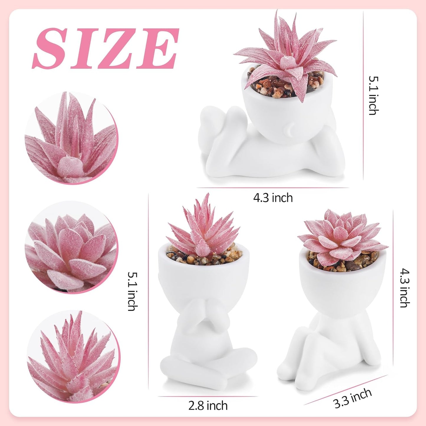3 Pack Fake Plants in Black Pots for Bathroom Living Room Decor | Unique black human-shaped pot，cute fake succulents plants，perfect for black desk shelf bedroom halloween decor，fresh all year